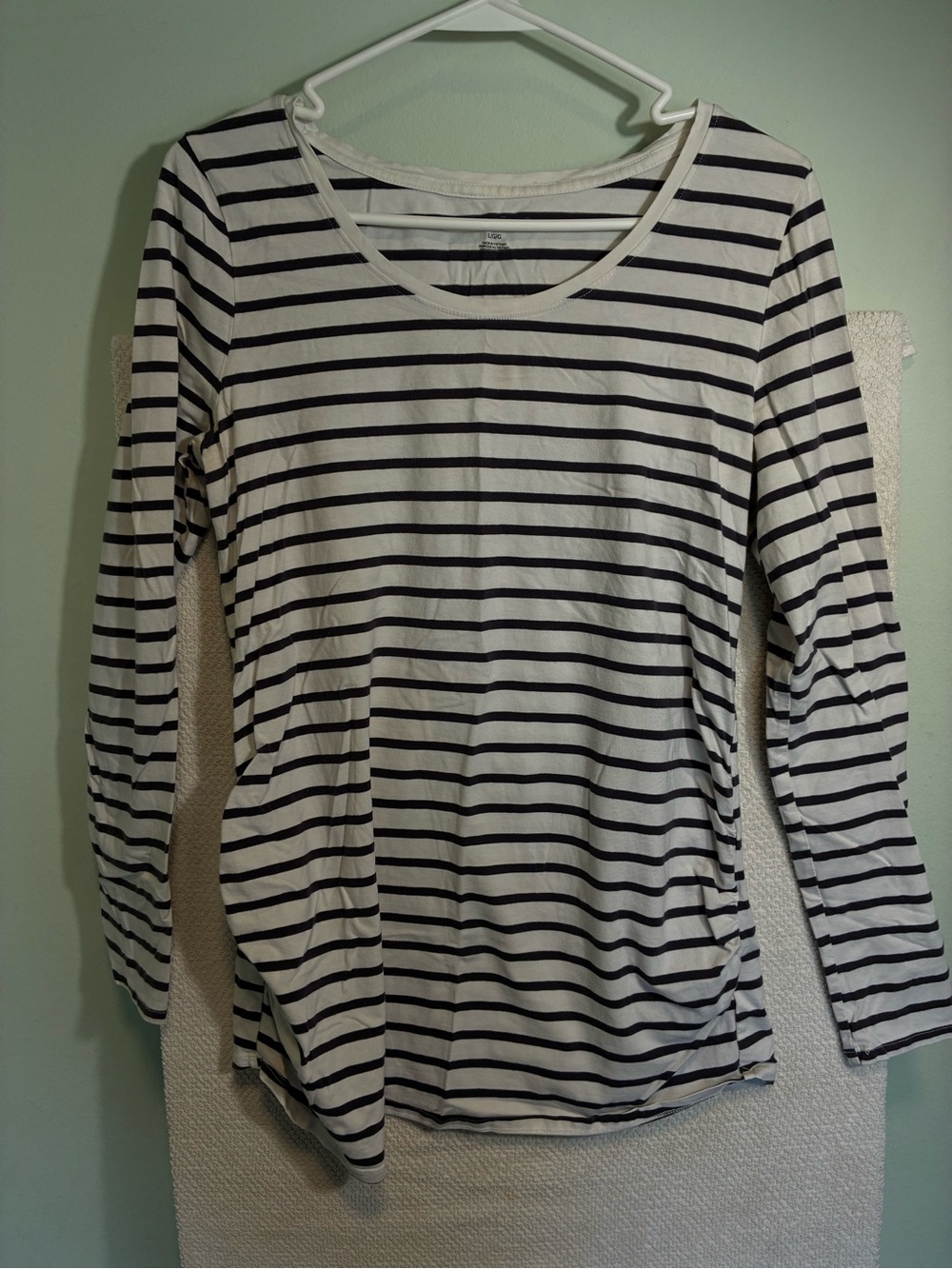 BumpStart White & Black Striped Long-Sleeve Scoop Neck Top